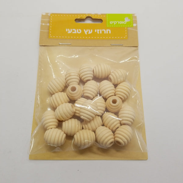 חרוזי עץ טבעי סופרקיט - 15x20 מ"מ 24 יחידות