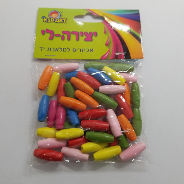 יצירה-לי - אביזרים למלאכת יד KID ART - חרוזי עץ 25 גרם צינור 2.3 ס"מ (H04)